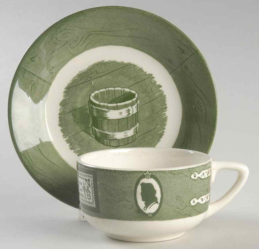 Colonial Homestead Green Flat Cup & Saucer Set by Royal (USA)-1
