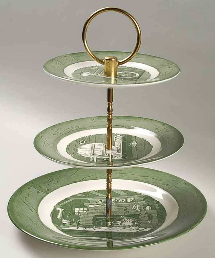 Colonial Homestead Green 3-Tiered Serving Tray (DP, SP, BB) by Royal (USA)-1