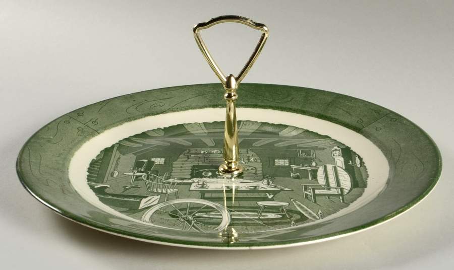 Colonial Homestead Green Round Serving Plate with Handle (CH) by Royal (USA)-1