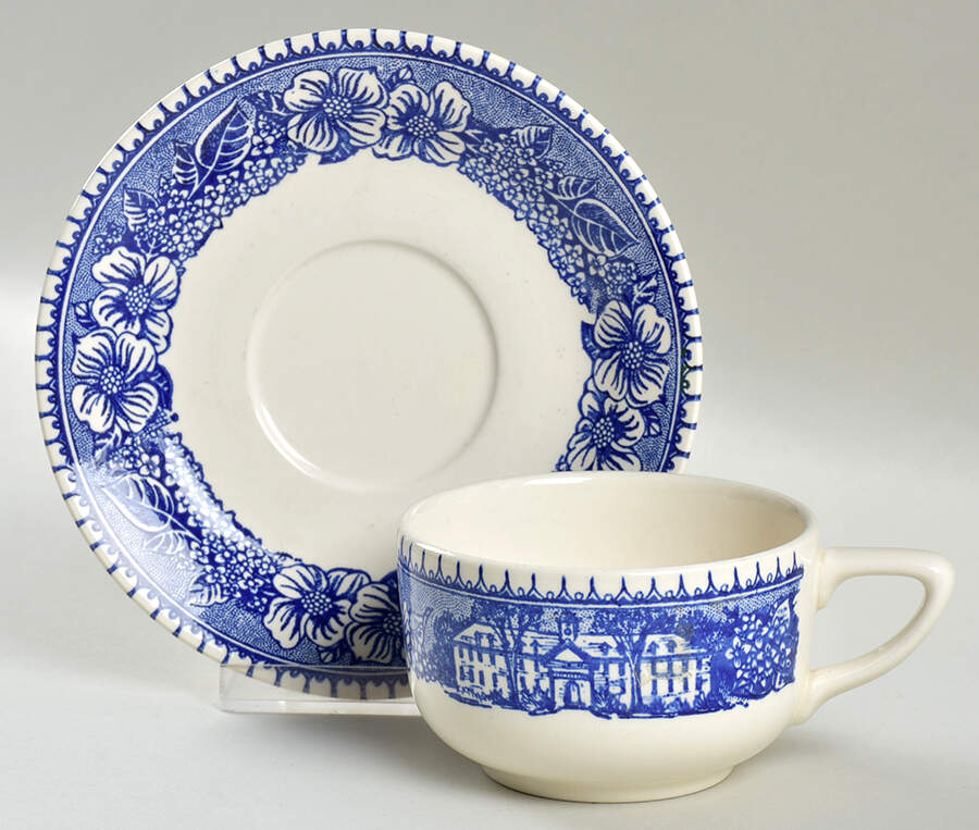 Colonial Heritage Blue Flat Cup & Saucer Set by Royal (USA)-1