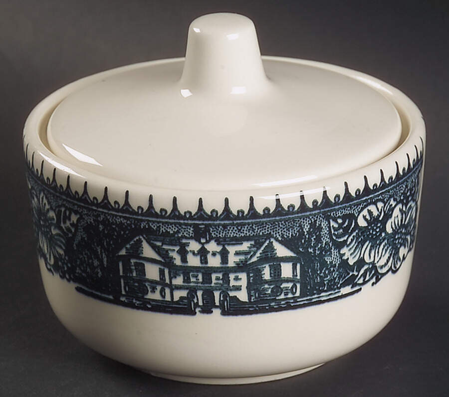 Colonial Heritage Blue Sugar Bowl & Lid by Royal (USA)-1