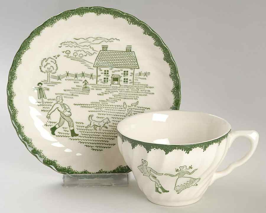 Countryside (Spring, Swirled Edge) Flat Cup & Saucer Set by Royal (USA)-1