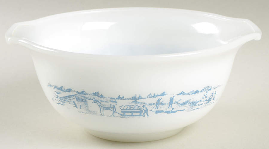 Currier and Ives Blue 1 1/2 Pt Ovenware Mixing Bowl by Royal (USA)-1