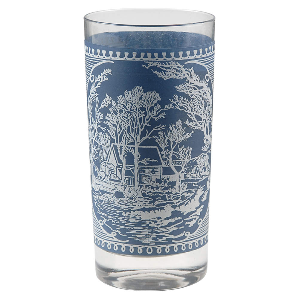 Currier and Ives Blue 12 Oz Glassware Tumbler by Royal (USA)-1
