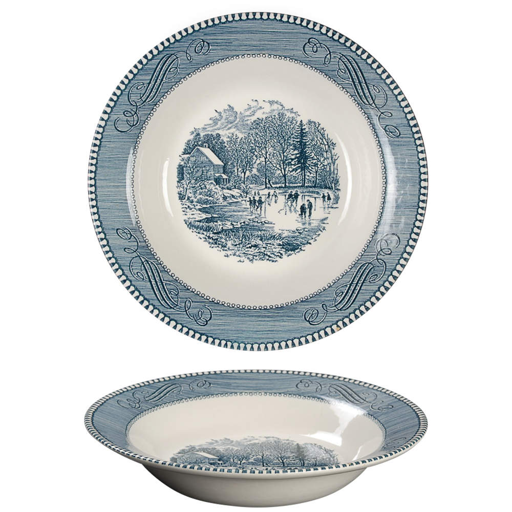 Currier and Ives Blue Rim Soup Bowl by Royal (USA)-1