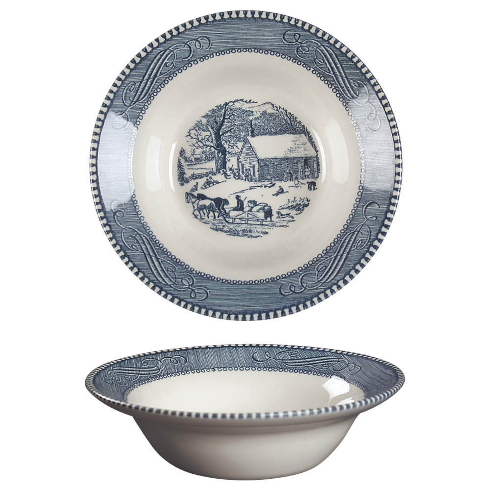 Currier and Ives Blue Rim Cereal Bowl by Royal (USA)-1