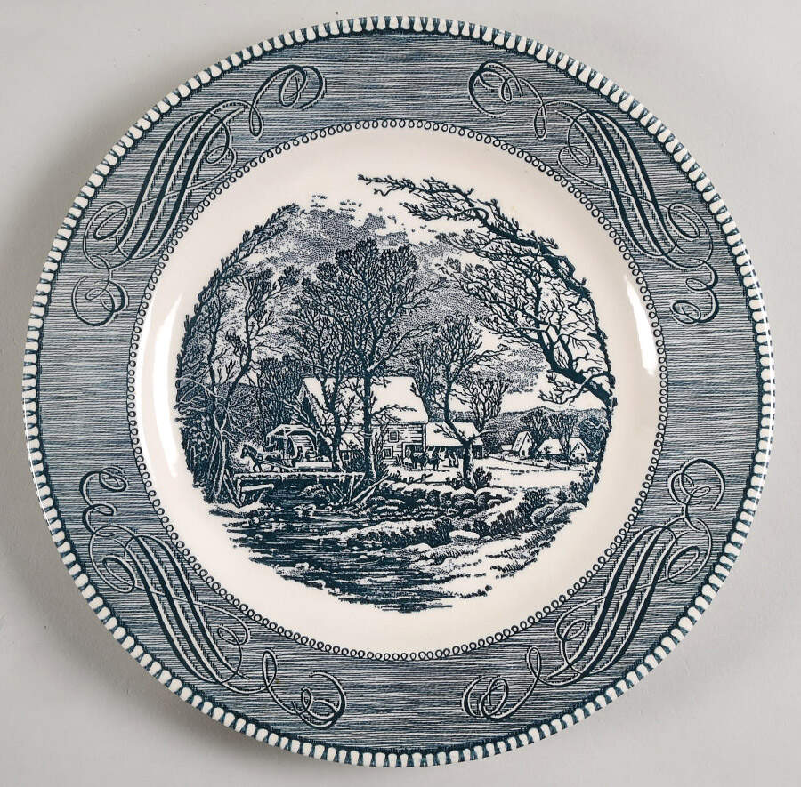 Currier and Ives Blue Dinner Plate by Royal (USA)-1