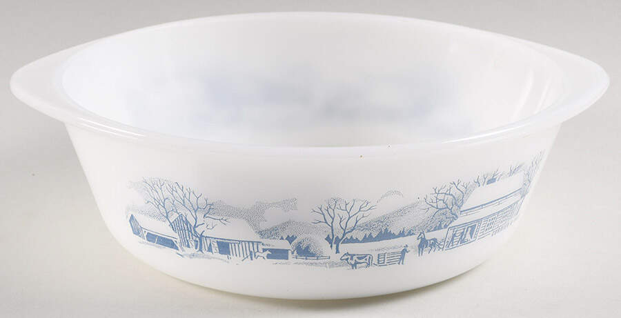 Currier and Ives Blue 2 Quart Round Ovenware Casserole No Lid by Royal (USA)-1