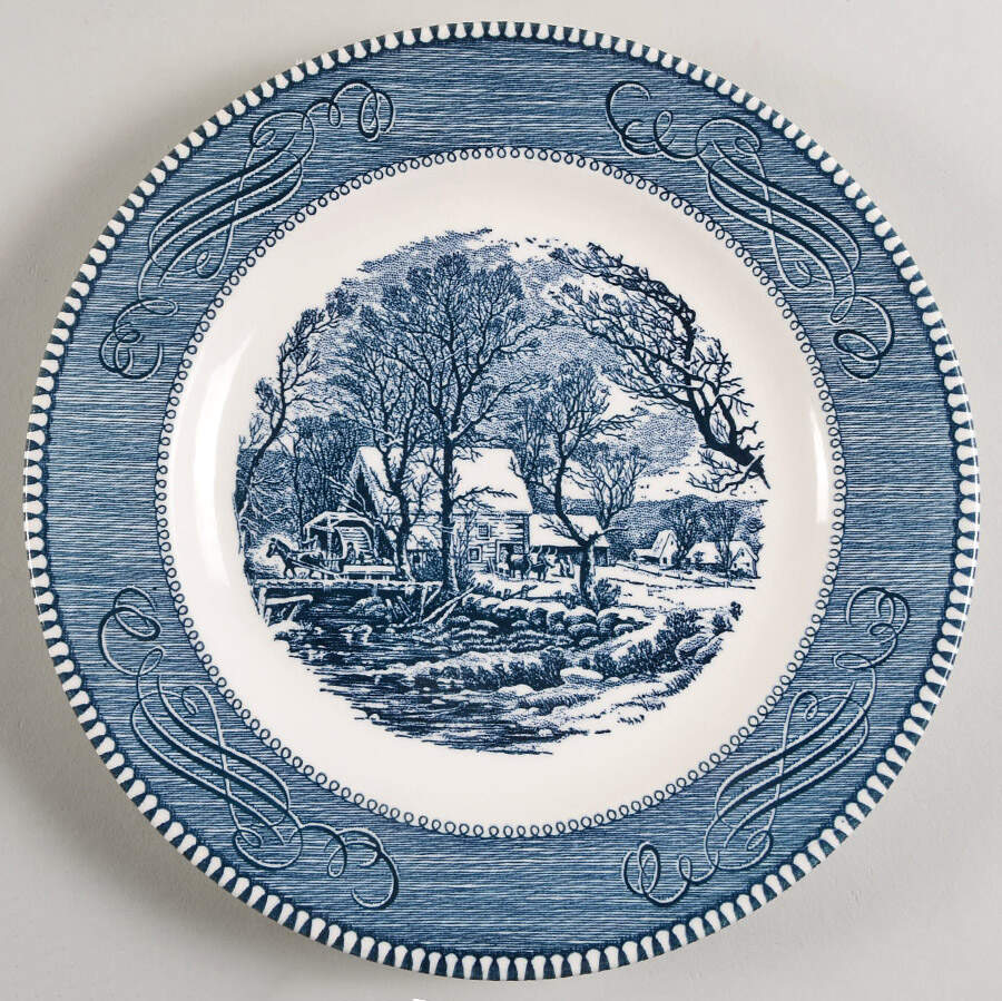Currier and Ives Blue Dinner Plate by Royal (USA)-1