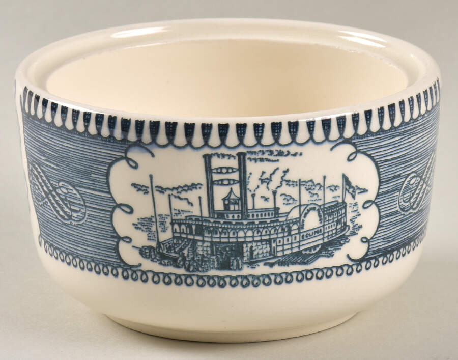 Currier and Ives Blue Sugar Bowl No Lid by Royal (USA)-1