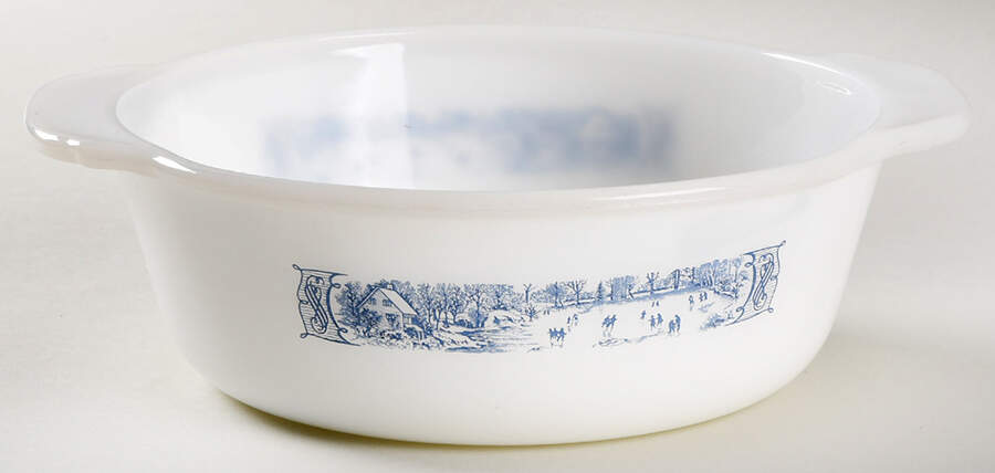 Currier and Ives Blue 1 Quart Round Ovenware Casserole No Lid by Royal (USA)-1