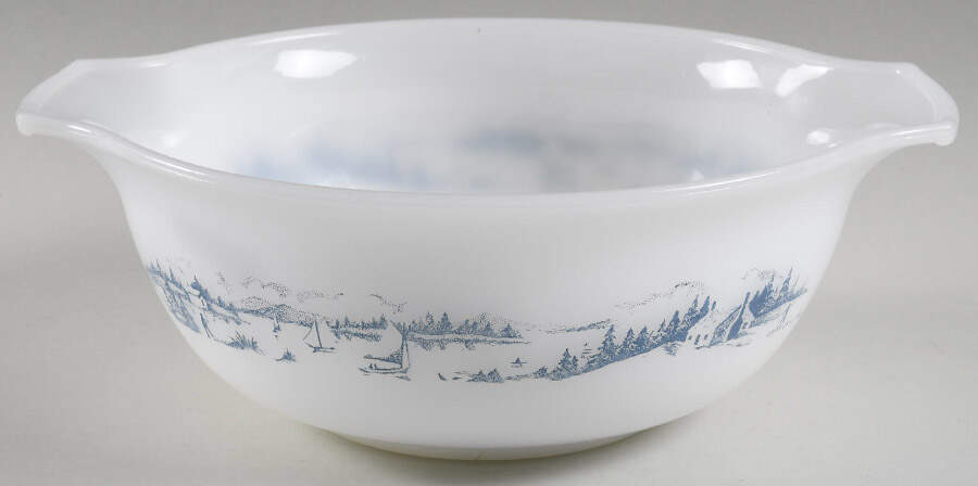 Currier and Ives Blue 2 1/2 Qt Ovenware Mixing Bowl by Royal (USA)-1