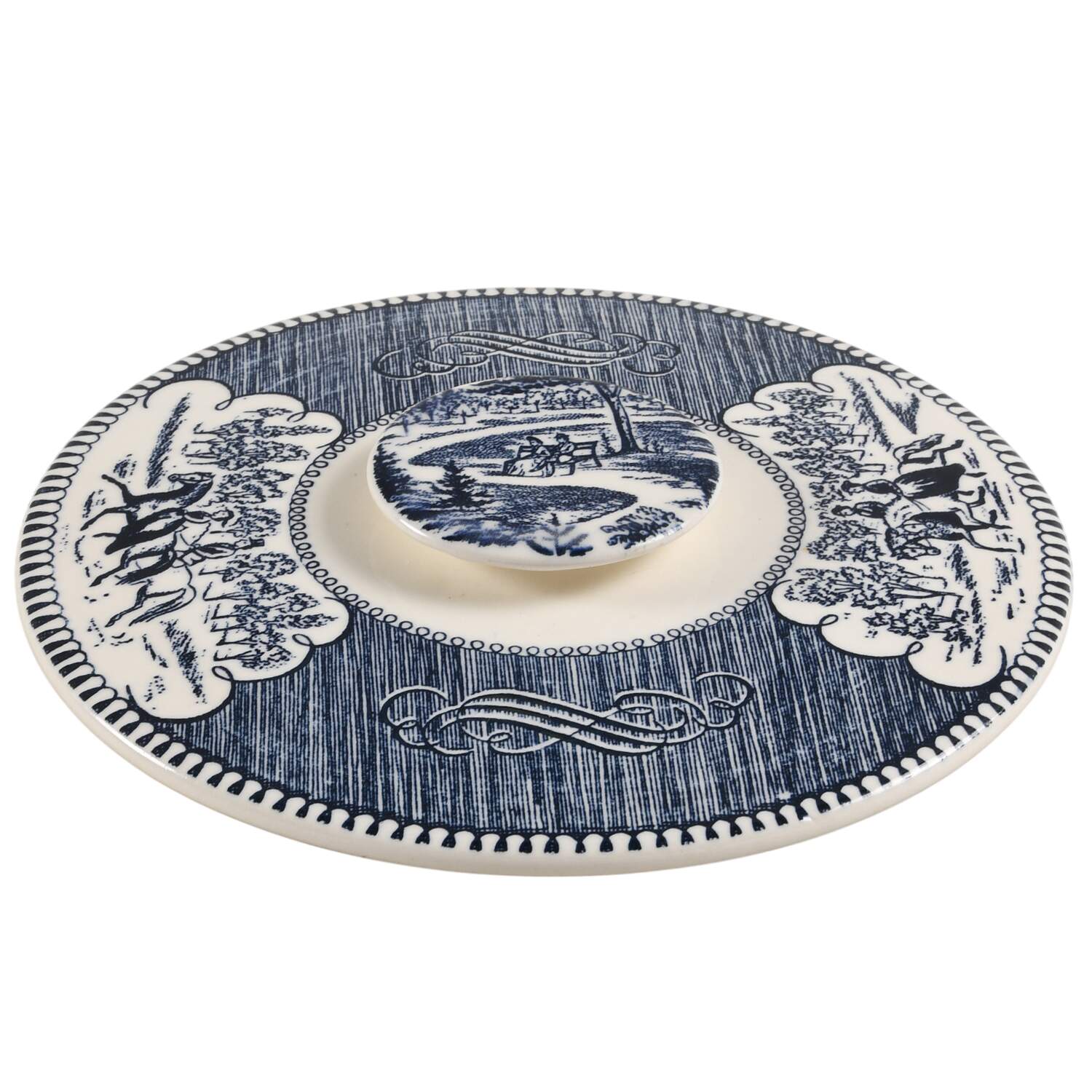 Currier and Ives Blue Lid for 1.25 Qt Round Casserole by Royal (USA)-1