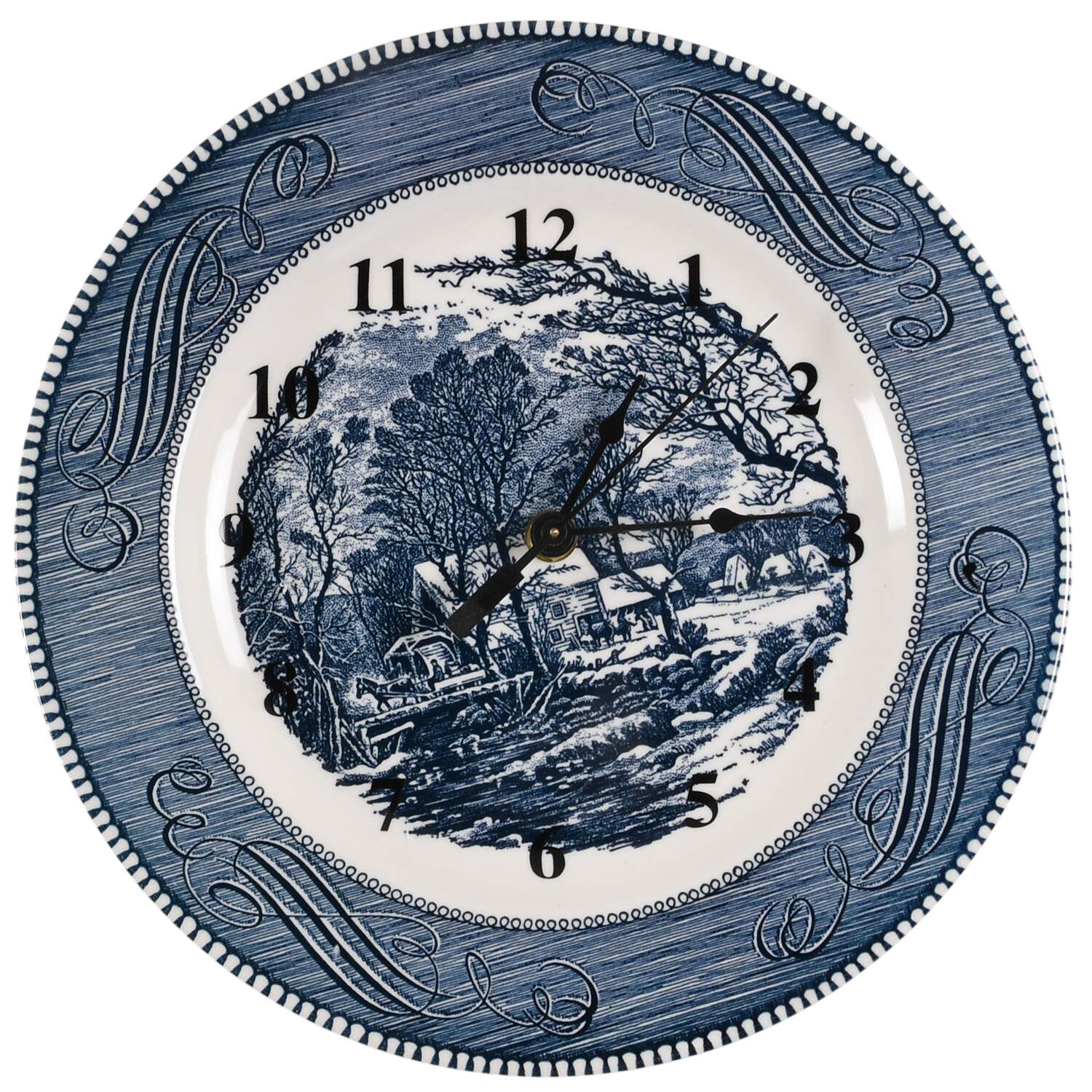 Currier and Ives Blue 1-2" depth  Clock Plate HC by Royal (USA)-1