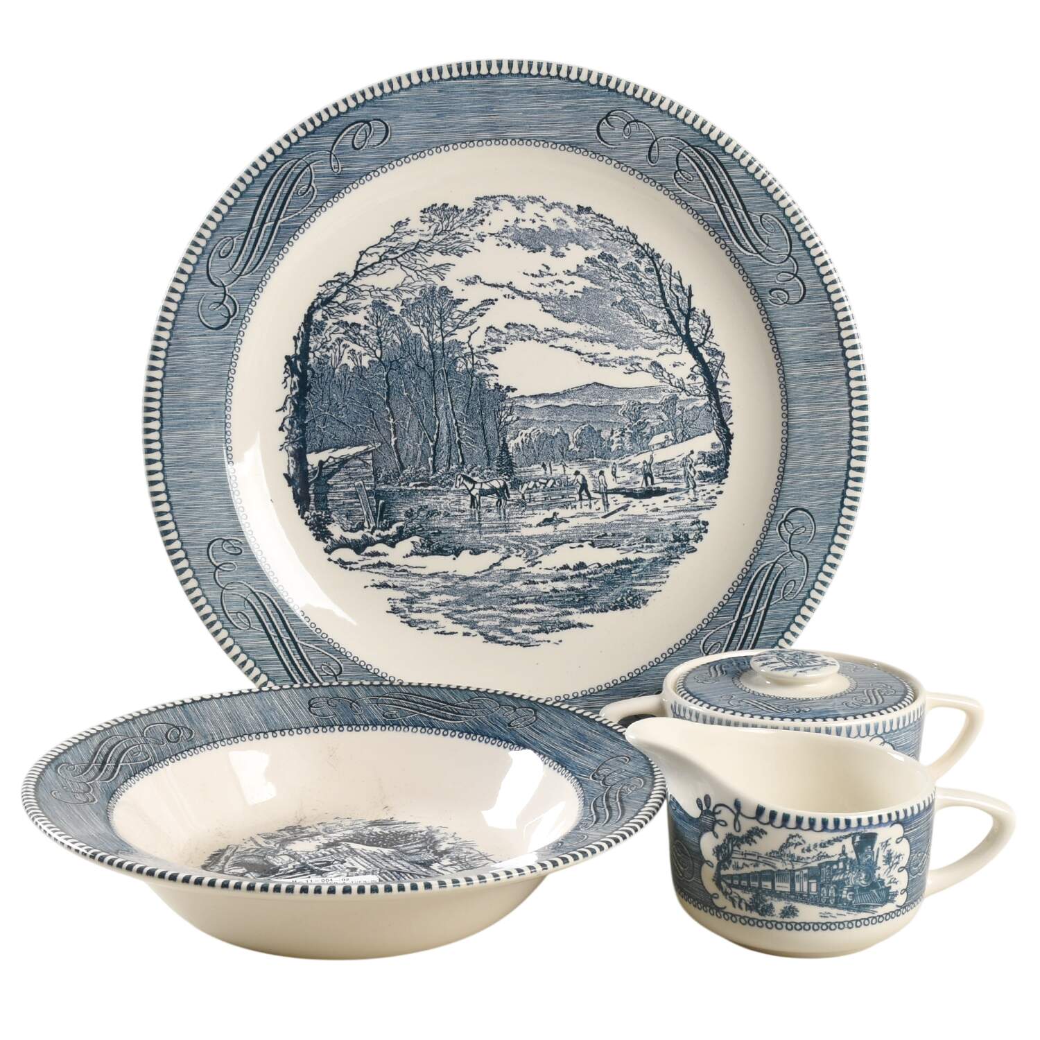 Currier and Ives Blue 5 Piece Hostess Set by Royal (USA)-1