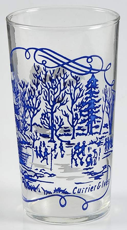 Currier and Ives Blue 10 Oz Glassware Tumbler by Royal (USA)-1