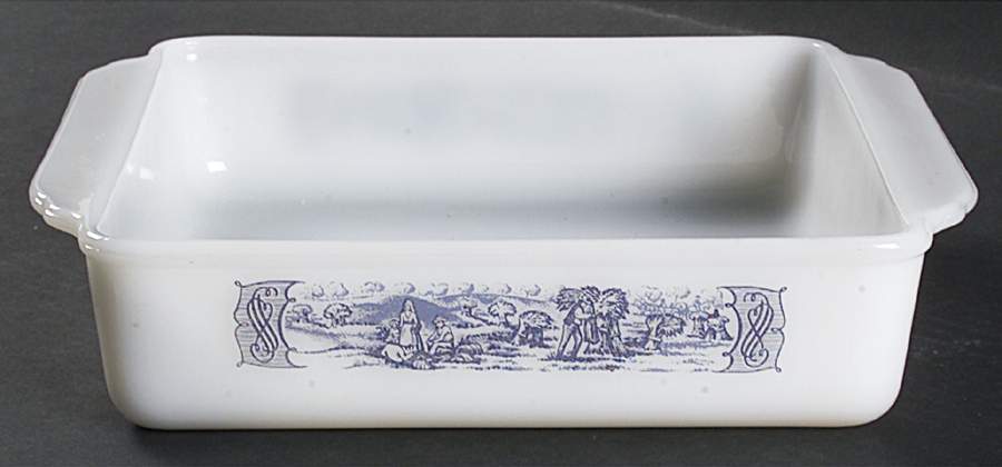Currier and Ives Blue 8" Square Ovenware Cake Pan by Royal (USA)-1