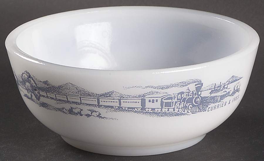 Currier and Ives Blue Ovenware Coupe Cereal Bowl by Royal (USA)-1