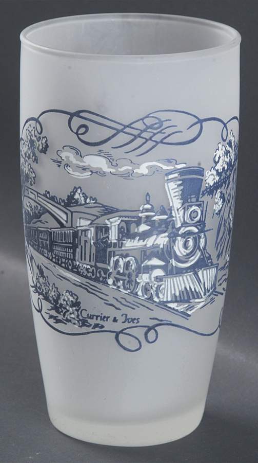 Currier and Ives Blue 10 Oz Glassware Tumbler by Royal (USA)-1