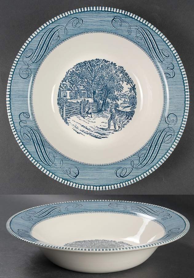 Currier and Ives Blue 10" Round Vegetable Bowl by Royal (USA)-1