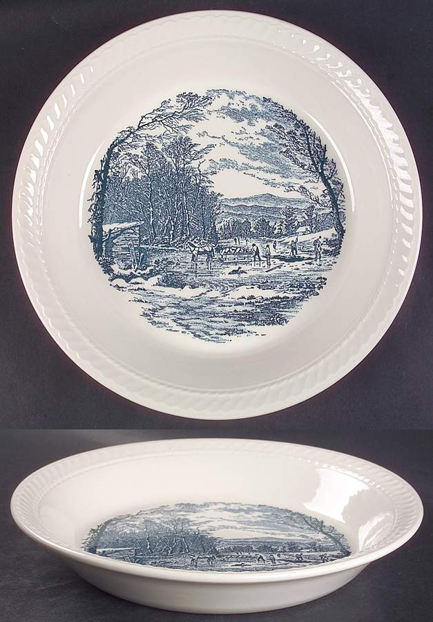 Currier and Ives Blue 11" Pie Baking Plate by Royal (USA)-1