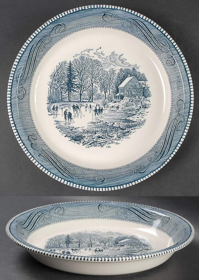 Currier and Ives Blue 10" Pie Baking Plate by Royal (USA)-1