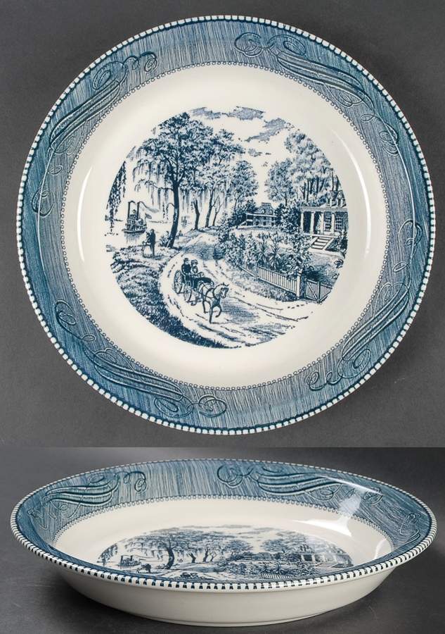 Currier and Ives Blue 10" Pie Baking Plate by Royal (USA)-1