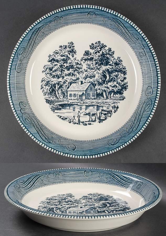 Currier and Ives Blue 10" Pie Baking Plate by Royal (USA)-1