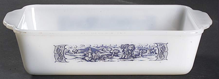 Currier and Ives Blue Ovenware Loaf Pan by Royal (USA)-1