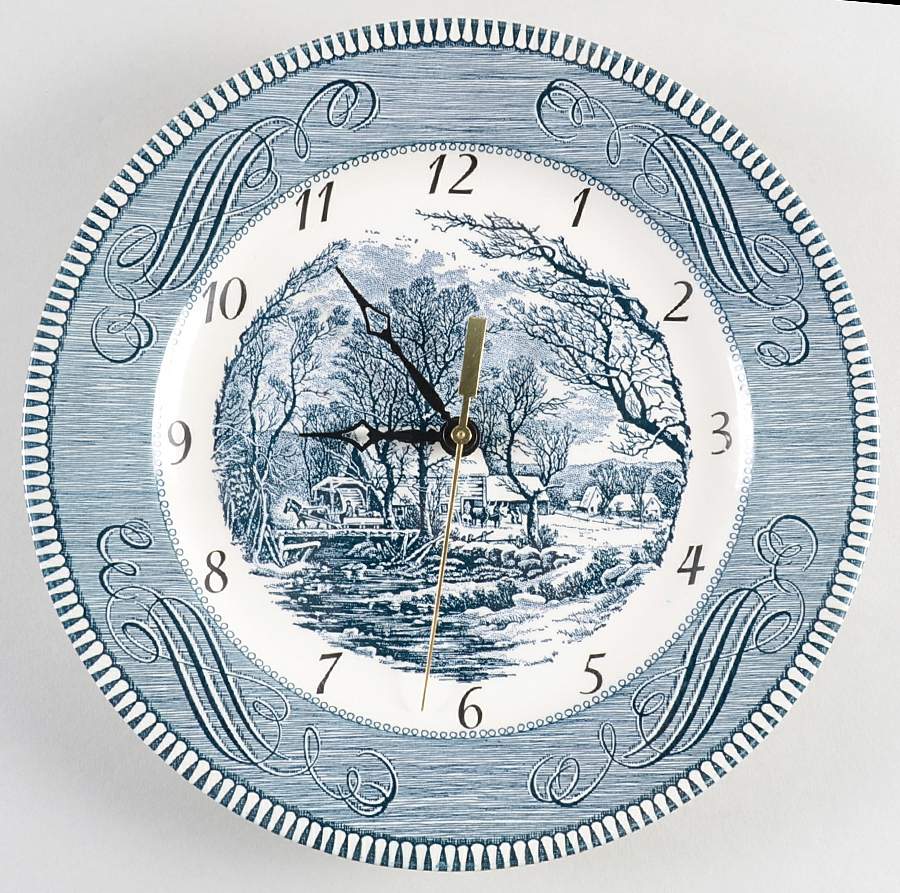 Currier and Ives Blue Clock Plate by Royal (USA)-1