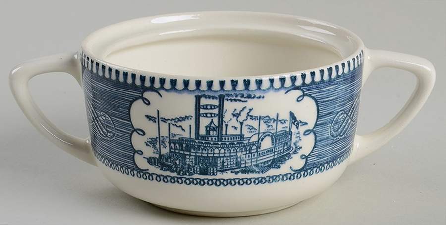 Currier and Ives Blue Sugar Bowl No Lid by Royal (USA)-1