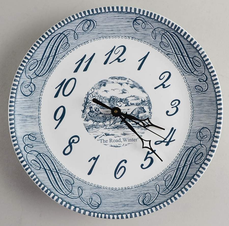 Currier and Ives Blue Clock Plate by Royal (USA)-1