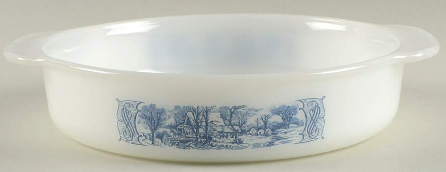 Currier and Ives Blue 8" Round Ovenware Cake Pan by Royal (USA)-1