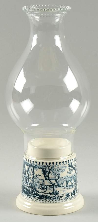 Currier and Ives Blue Hurricane Lamp & Globe by Royal (USA)-1