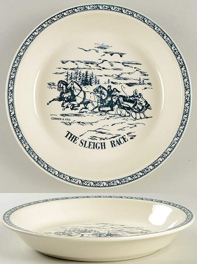 Currier and Ives Blue 10" Pie Baking Plate by Royal (USA)-1