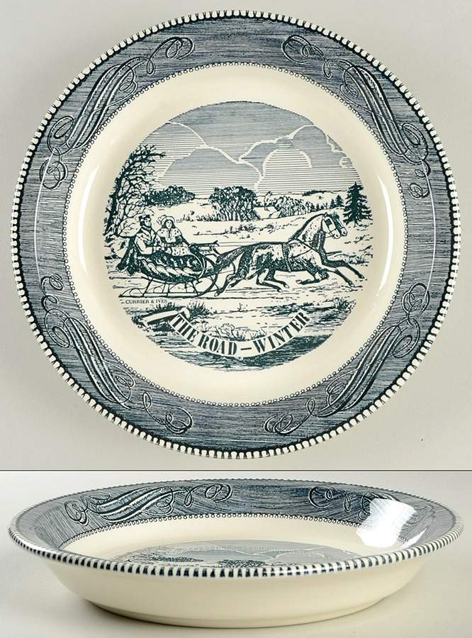 Currier and Ives Blue 10" Pie Baking Plate by Royal (USA)-1
