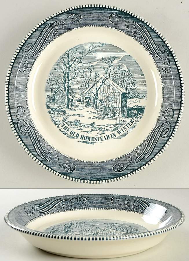 Currier and Ives Blue 10" Pie Baking Plate by Royal (USA)-1