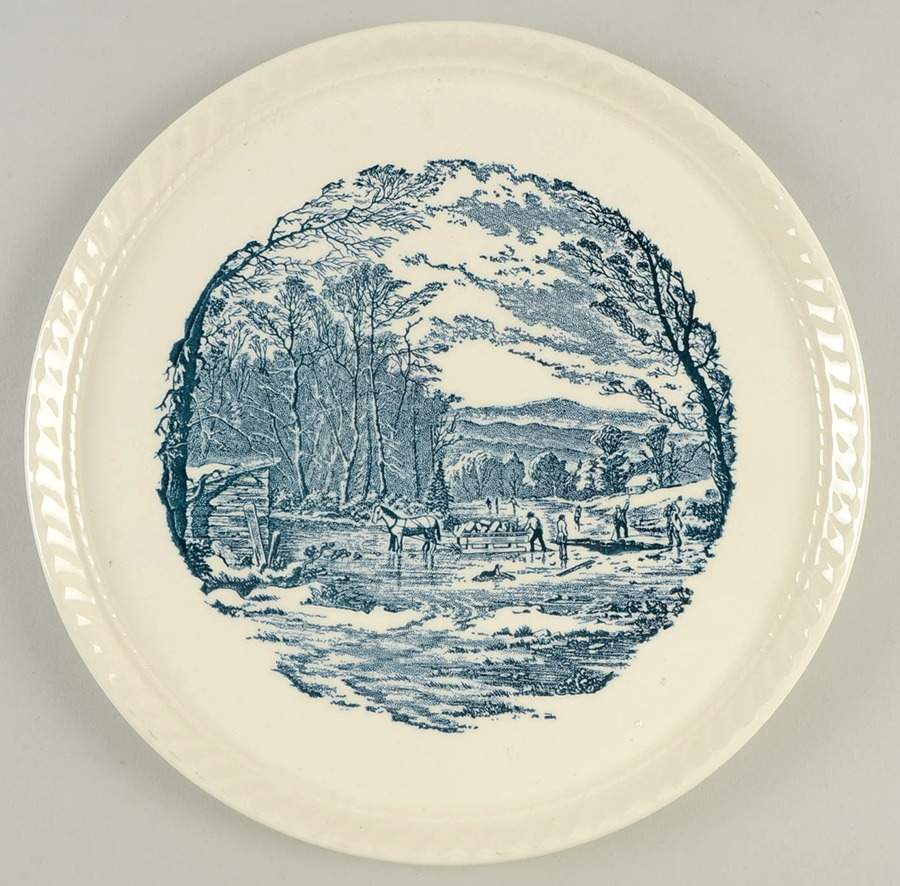 Currier and Ives Blue Cake Plate by Royal (USA)-1