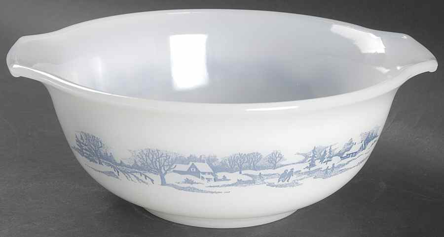 Currier and Ives Blue 1 1/2 Qt Ovenware Mixing Bowl by Royal (USA)-1