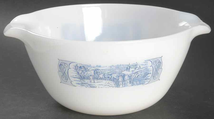 Currier and Ives Blue 2 1/4 Qt Ovenware Mixing Bowl by Royal (USA)-1
