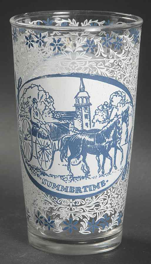 Currier and Ives Blue 10 Oz Glassware Tumbler by Royal (USA)-1