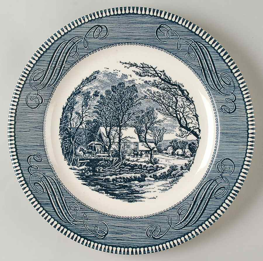 Currier and Ives Blue Dinner Plate by Royal (USA)-1