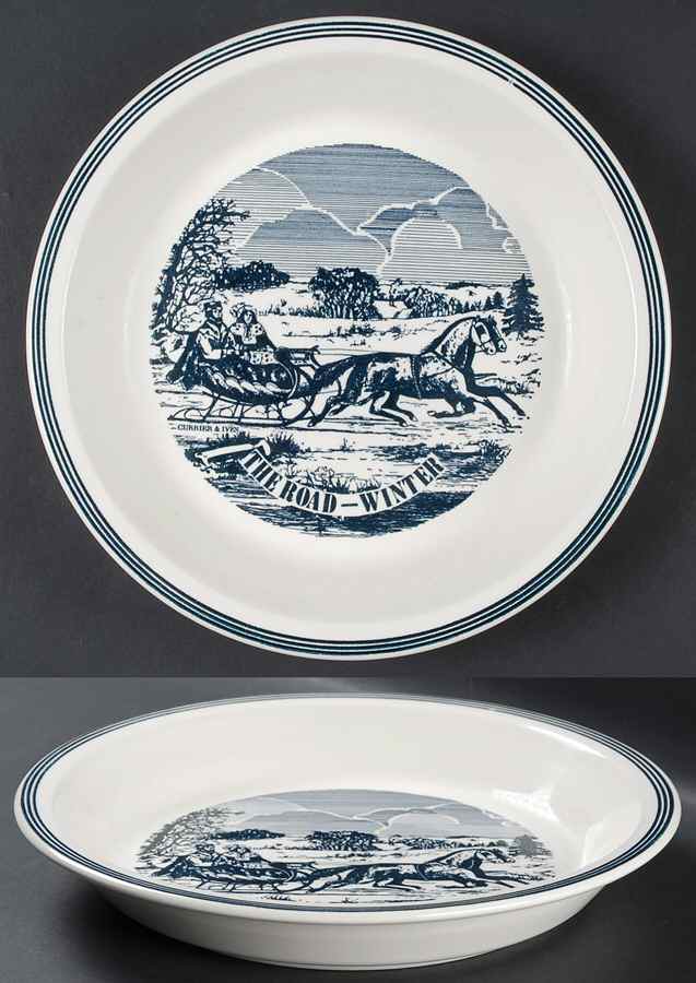 Currier and Ives Blue 10" Pie Baking Plate by Royal (USA)-1