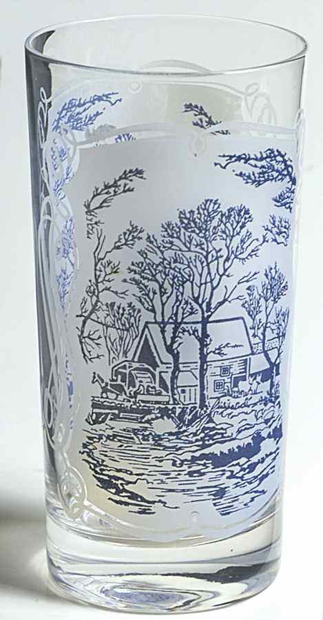 Currier and Ives Blue 12 Oz Glassware Tumbler by Royal (USA)-1