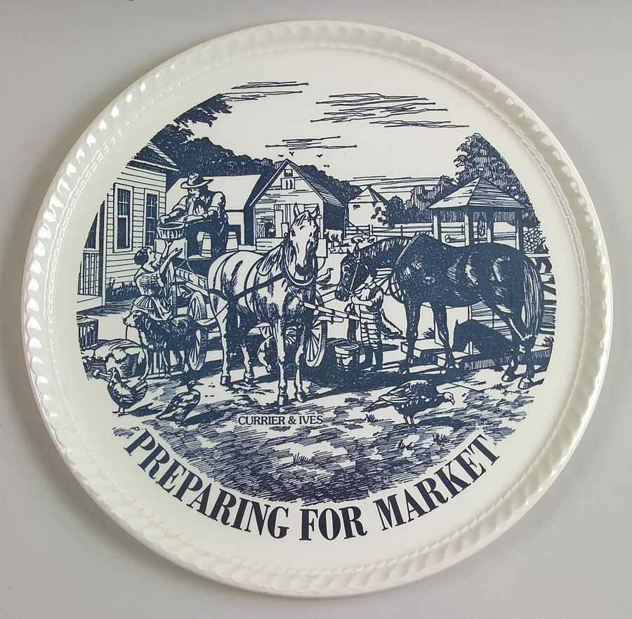 Currier and Ives Blue Cake Plate by Royal (USA)-1