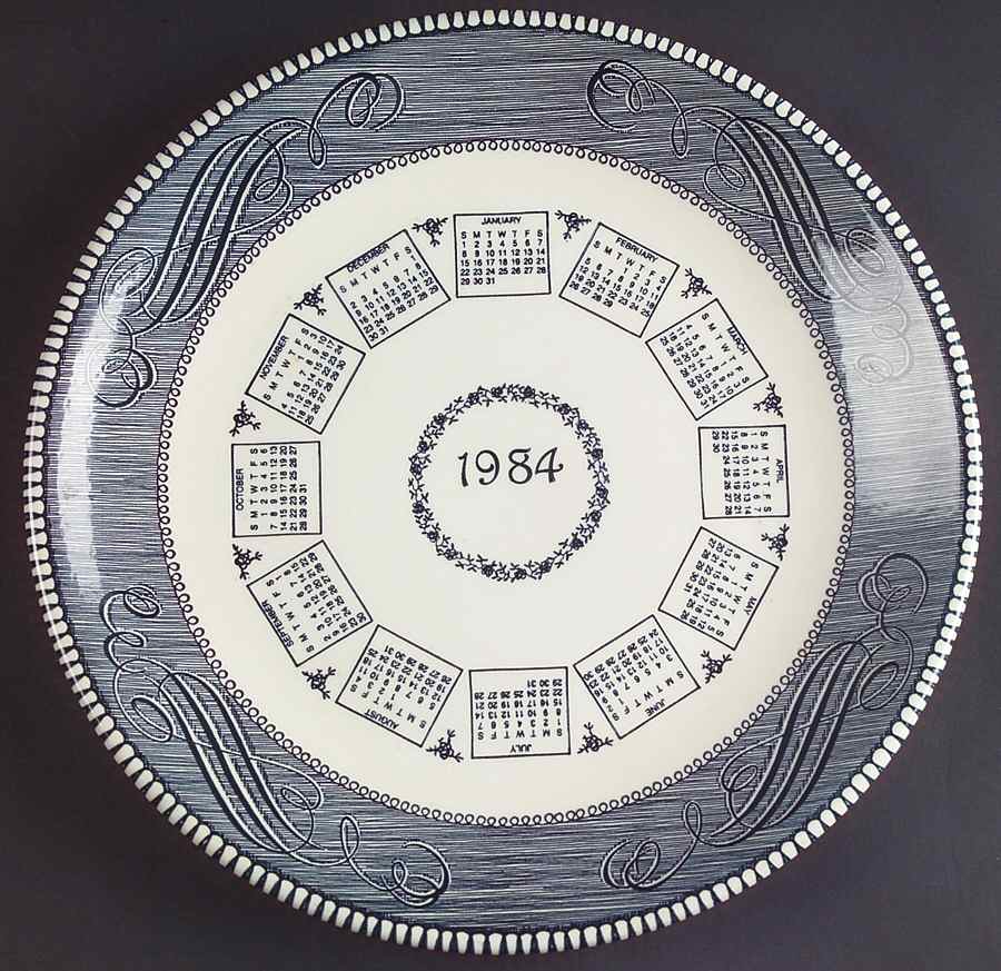 Currier and Ives Blue "1984" Calendar Plate by Royal (USA)-1