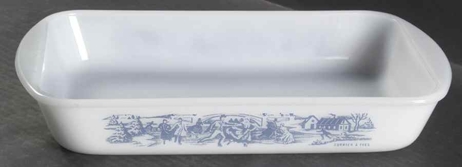 Currier and Ives Blue 12" Rectangular Ovenware Utility Pan by Royal (USA)-1