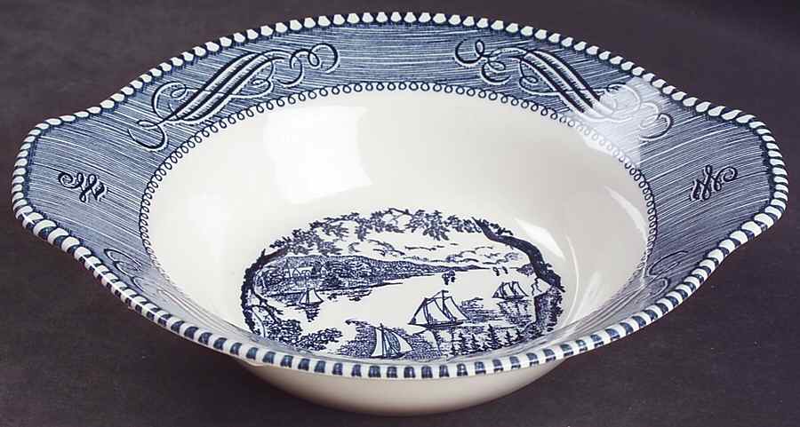 Currier and Ives Blue Lugged Cereal Bowl by Royal (USA)-1