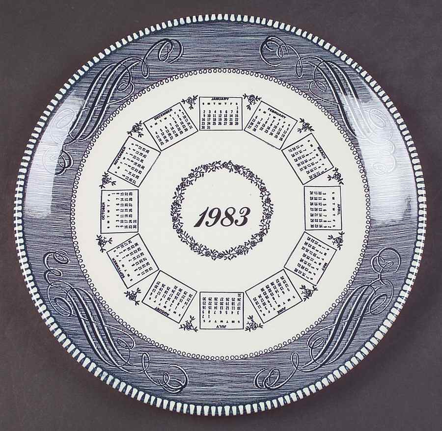 Currier and Ives Blue "1983" Calendar Plate by Royal (USA)-1