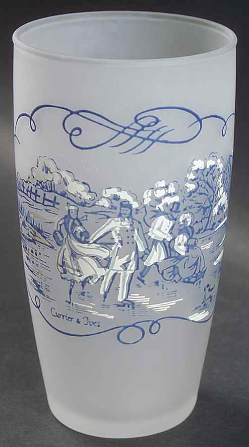 Currier and Ives Blue 10 Oz Glassware Tumbler by Royal (USA)-1
